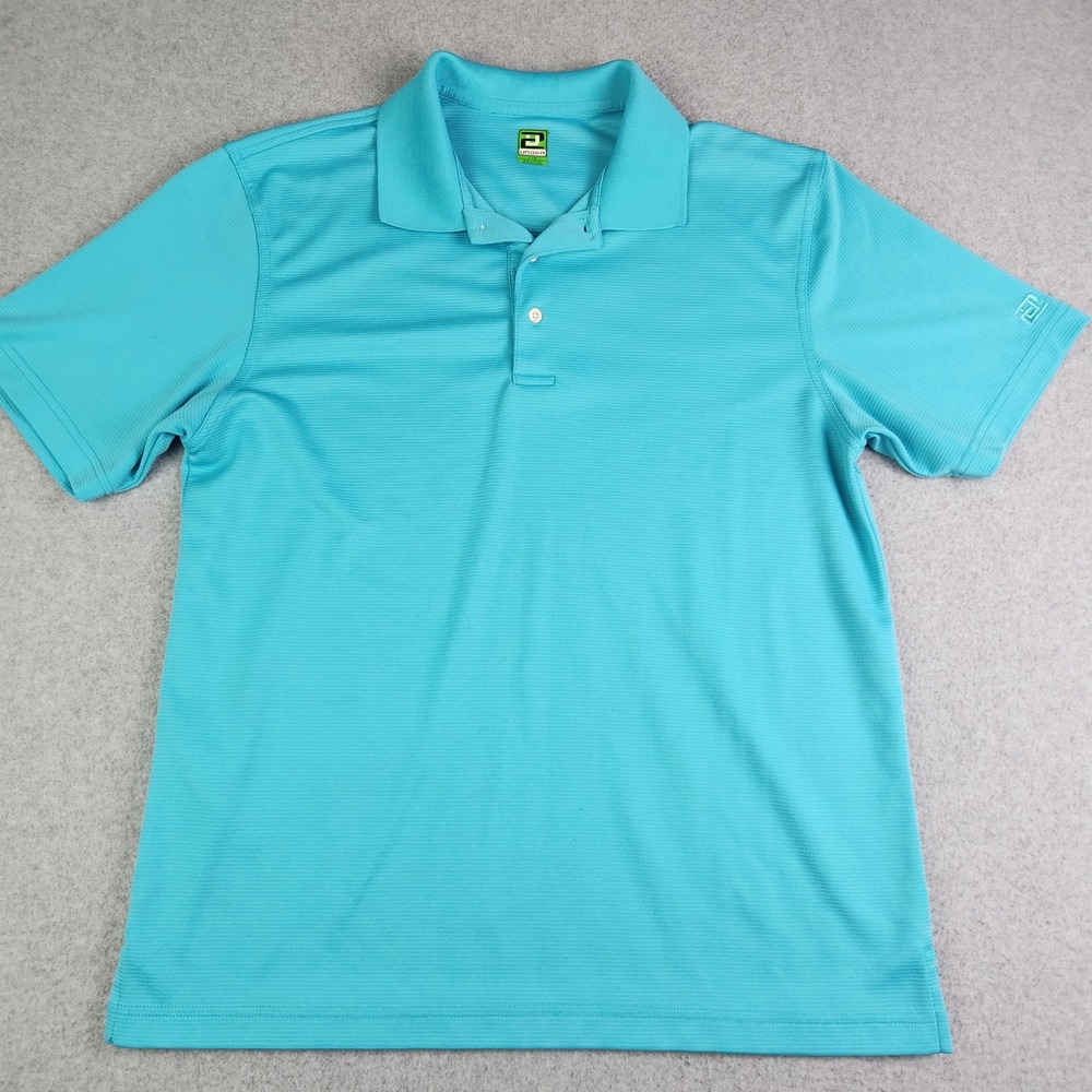 2UNDR Polo Shirt Mens Large Turquoise Blue Performance Golf Short Sleeve Striped